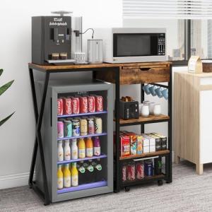 PUNCIA Coffee Bar Cabinet with Mini Fridge Space