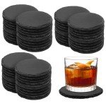 60-Piece Black Slate Coaster Set for Home & Bar