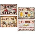 Funny Vintage Bar Rules Tin Signs - 4 Pack