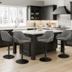 Grey PU Leather Swivel Bar Stools Set of 2