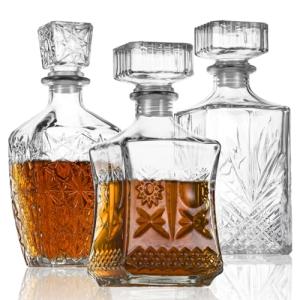 Whiskey Decanter Set – 3 Unique Glass Bottles