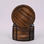 Mango Wood Coasters with Iron Holder Set of 5