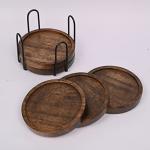 Mango Wood Coasters with Iron Holder Set of 5