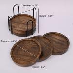 Mango Wood Coasters with Iron Holder Set of 5