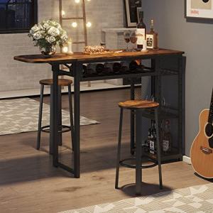 Expandable Bar Table Set with Stools and Wine Rack