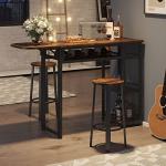 Expandable Bar Table Set with Stools and Wine Rack