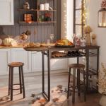 Expandable Bar Table Set with Stools and Wine Rack