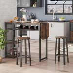 Expandable Bar Table Set with Stools and Wine Rack