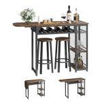Expandable Bar Table Set with Stools and Wine Rack