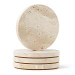 Natural Stone Coaster Set - Round Marble Drink Protectors