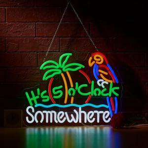 5 O'Clock Somewhere Neon Sign with Palm Tree