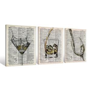 Whiskey and Wine Retro Wall Art Set of 3