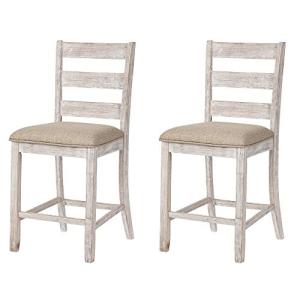 Antique White Upholstered Barstools - Set of 2