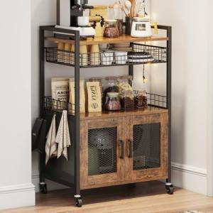 Rustic 3-Tier Coffee Bar Cart on Wheels
