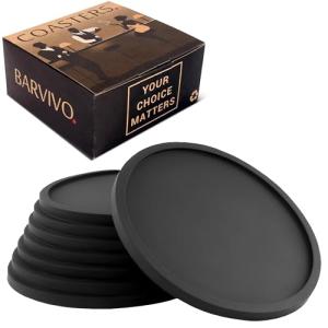 8 Durable Black Silicone Coasters for Drinks