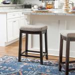 Beige & Dark Walnut Backless Counter Stool