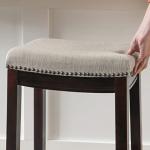 Beige & Dark Walnut Backless Counter Stool