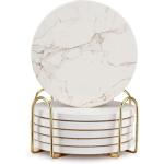 White Marble Coaster Set with Holder - 6 Pack