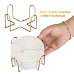 White Marble Coaster Set with Holder - 6 Pack