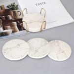 White Marble Coaster Set with Holder - 6 Pack