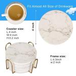 White Marble Coaster Set with Holder - 6 Pack