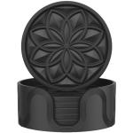 Black Silicone Coasters Set with Holder - 6 Pack