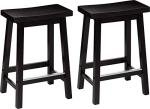 Black Solid Wood Saddle-Seat Barstools - Set of 2