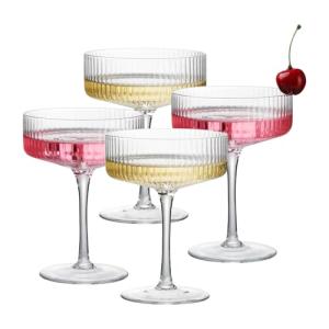 Vintage Ribbed Cocktail Glasses Set of 4