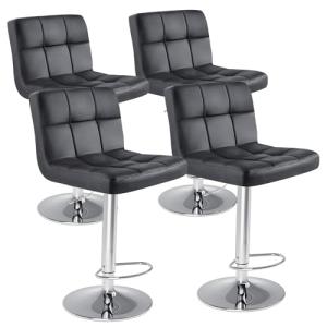 DUMOS 24-Inch Black Leather Bar Stool Set of 4