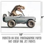 T-Rex Driving Vintage Vehicles Poster for Man Cave