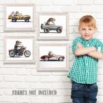 T-Rex Driving Vintage Vehicles Poster for Man Cave