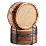 Acacia Wood Coaster Set with Holder - 6 Pack