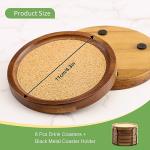 Acacia Wood Coaster Set with Holder - 6 Pack
