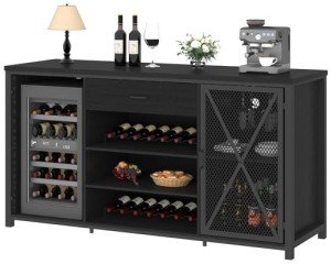 Modern Black Oak Coffee Bar Cabinet with Fridge