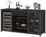 Modern Black Oak Coffee Bar Cabinet with Fridge