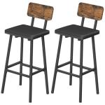 Set of 2 Black PU Bar Stools with Footrests