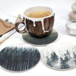 Forest Pattern Round Drink Coaster Set (4)