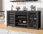 Modern Black Oak Coffee Bar Cabinet with Fridge