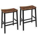Set of 2 Rustic Brown Saddle Bar Stools
