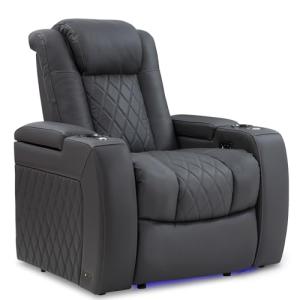 Charcoal Grey Italian Leather Power Recliner