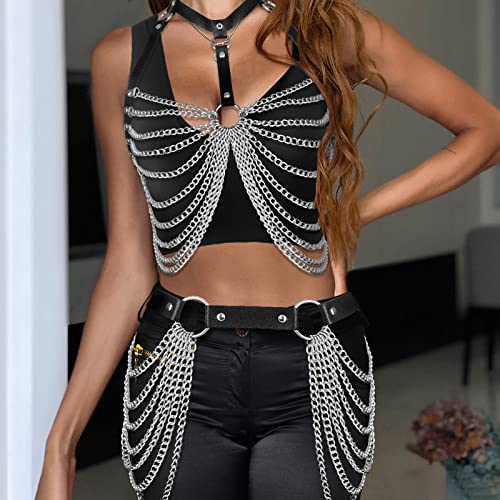 Women's Sexy Punk Chest Harness Belt Halter Bra Body Chain Adjustable for Women and Girls Party Nightclub Body Jewelry Accessories Gift