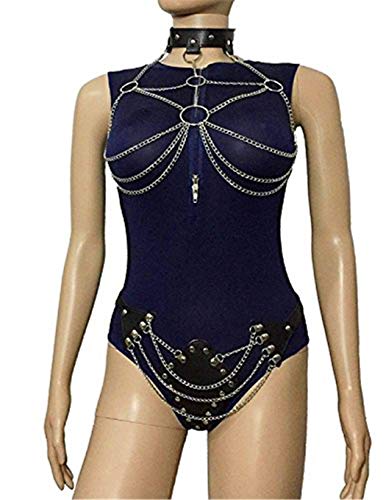 Xinxinyu Women's Faux Leather Harness Punk Gothic Metal Chain Tassel Body Caged Lock Clothing Accessories