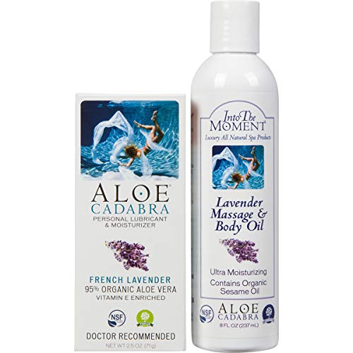 Aloe Cadabra Lavender Massage Oil and Organic Lavender Personal Lubricant Decorative Box Set