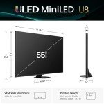 Hisense 55" Class U8 Series Mini-LED ULED 4K UHD Google Smart TV (55U8QG, 2025 Model) - QLED, Native 165Hz, Game Mode Ultra VRR 288, Dolby Vision IQ · Atmos, Full Array Local Dimming, 4.1.2 Ch