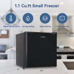 BANGSON Upright Freezer,1.1Cu.ft Mini Freezer with Removable Shelf, Single Door Mini Freezer for Home/Dorms/Apartment/Office (Black)