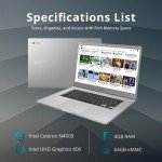 SAMSUNG 4+ Chromebook Laptop, 15.6" FHD LED Display, Intel Celeron N4000, 4GB RAM, 64GB eMMC, HD Webcam, Wi-Fi 5, Bluetooth, Chrome OS, Platinum Titan, 32GB USB Card (Renewed)