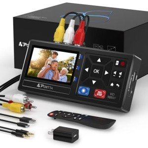 Portta VHS to Digital Converter, Video to Digital Recorder with Remote, Compatible with VHS, VCR, DVR, DVD, Cassette, Hi8, Mini DV Players, Camcorder, Gaming Consoles (Player not Included)