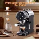 Ollygrin Espresso Machine,20 Bar Semi-Automatic Espresso Maker with Milk Frother,Touch Screen Black Stainless Steel Coffee Machine with 40oz Removable Water Tank,Cappuccino,Latte,Americano for Home