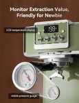 Neretva Espresso Machine, 15 Bar LCD Display Espresso Maker Manual&Auto Mode Stainless Steel Espresso Coffee Machines with 60oz Water Tank&Milk Frother for Home Barista -Green