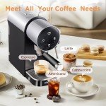 Ollygrin Espresso Machine,20 Bar Semi-Automatic Espresso Maker with Milk Frother,Touch Screen Black Stainless Steel Coffee Machine with 40oz Removable Water Tank,Cappuccino,Latte,Americano for Home